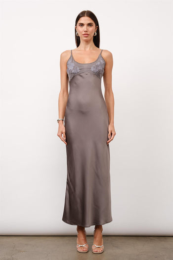 Ellie Embroidery Satin Maxi Slip Dress