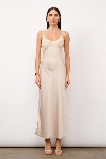 Ellie Embroidery Satin Maxi Slip Dress