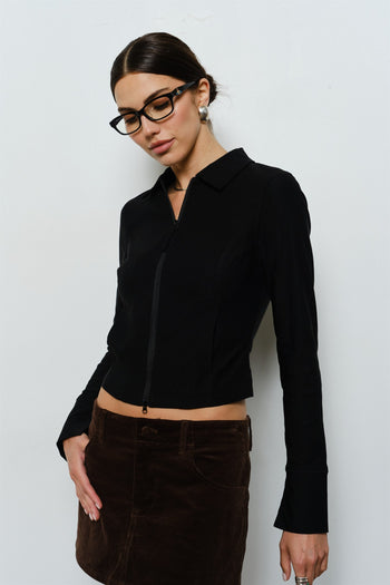 Maia Zip Up Collared Long Sleeve Top
